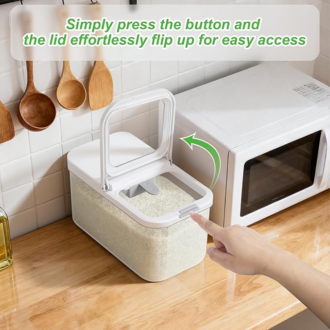 12 Lbs Rice Flour Sugar Storage Containers Dry Food Holder with Flip-up Lid | Airtight 6.5 Qt Crystal-Clear BPA Free Plastic Pet Dog Food Storage Container Bin for Kitchen Pantry Organization - Image 2