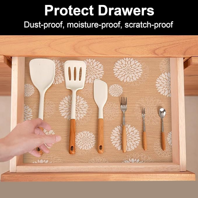 Cooyes Shelf and Drawer Liners for Kitchen Cabinets, Non Adhesive Cabinet Liner, EVA Waterproof Durable Non-Slip Drawer Mats for Shelves, Refrigerator, Storage, Desks（17.5" W x 198" L） - Image 3