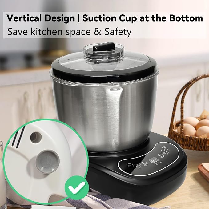 7L Electric Dough Mixer for Bread and Pizza Dough, Dough Maker Featuring a Ferment Function.304 Stainless Steel Whisk and a Top Small Window for Easy Add Water and Seasoning(Black） - Image 4