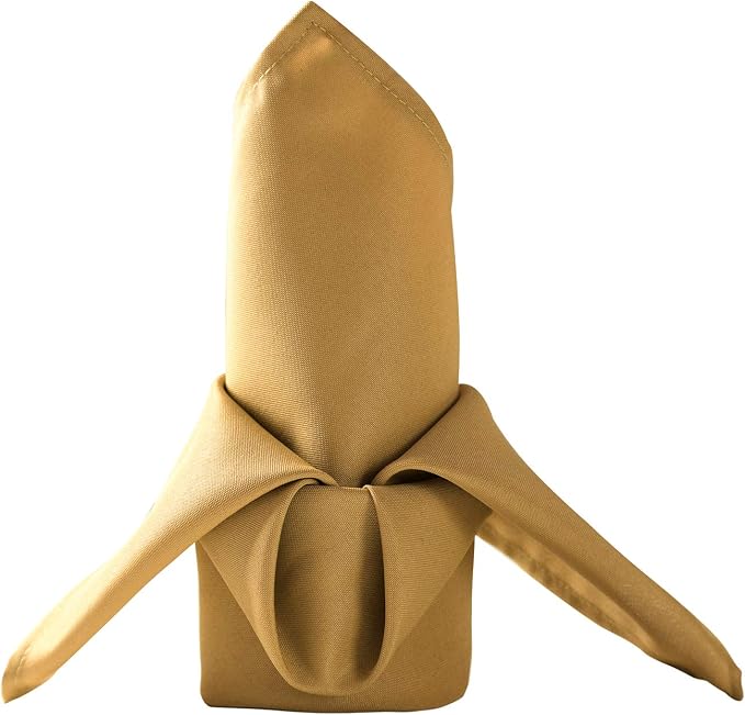 50pcs Polyester Cloth Napkins - 20 x 20 inch Gold Dinner Washable Napkins with Hemmed Edges for Restaurant/Wedding/Hotel(50,Gold) by Ascoza