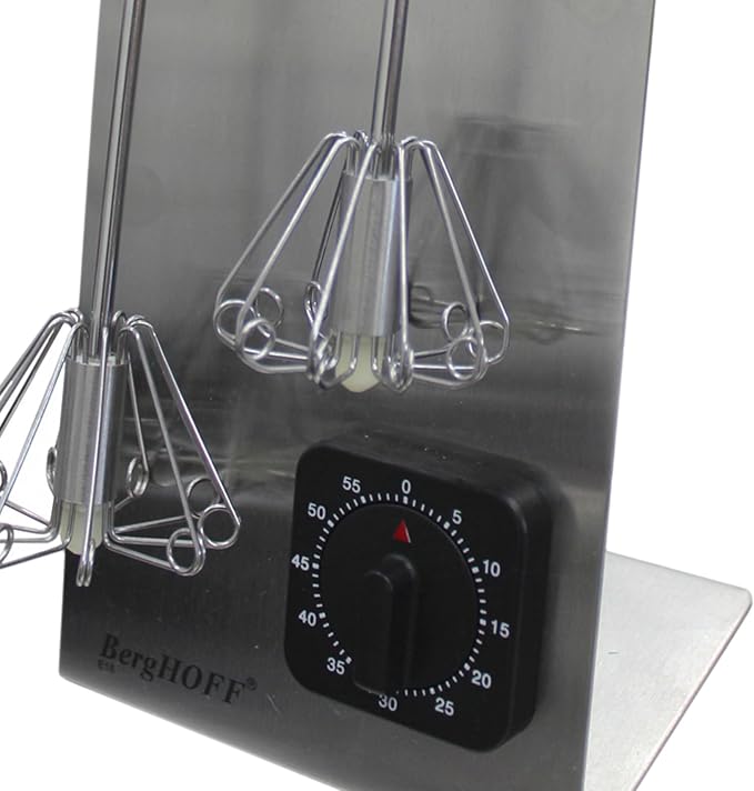 Berghoff 16.5 Inch Stainless Steel Whisk Set of 3 Pc With Stand & Timer | Featuring 18 10 Silver 10 Wire Flexible Mixing Cooking Hand Whisk With An Ergonomic Soft Grip Metal Wire Whisk Holder - Image 2
