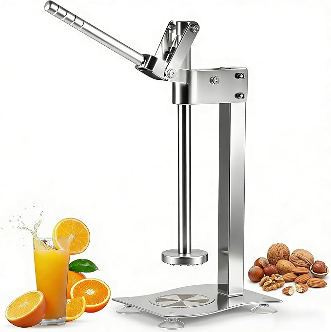 Stainless Steel Manual Lemon Squeezer Press, Heavy Duty Nut & Lemon Smasher Machine, Orange Citrus Fruit Juicer Crusher with Labor-Saving Handle & Suction Cups for Fruit Nut by Unknown