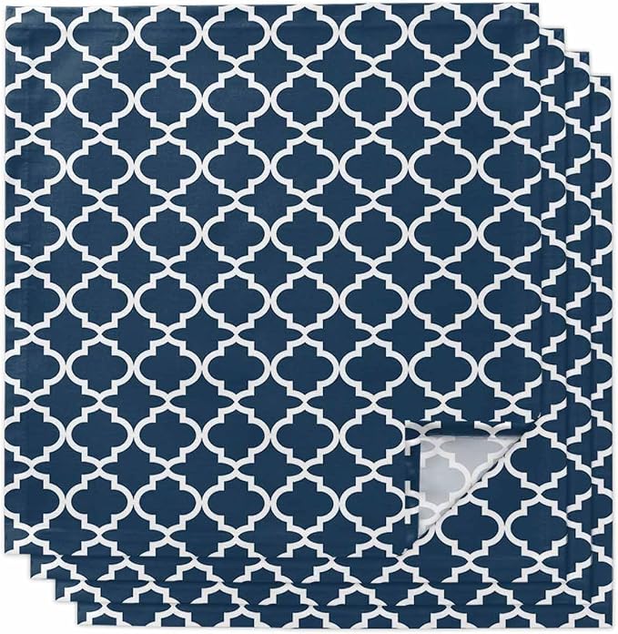Cloth Napkins Set of 4-20x20 Inches, Lake Blue Moroccon Washable Reusable Table Napkins, Minimalist Ethnic Bohemian Aesthetic Soft & Absortbent Dining Napkin for Party Wedding Hotel Restaurant by Unknown
