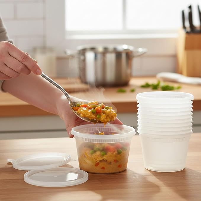 BluShine Deli Containers with Lids, Plastic Food Storage Containers | 16 oz, 32 sets Plastic Deli Food Storage Containers with Airtight Leak Proof Lids, Reusable, Microwave and Freezer Safe - Image 3