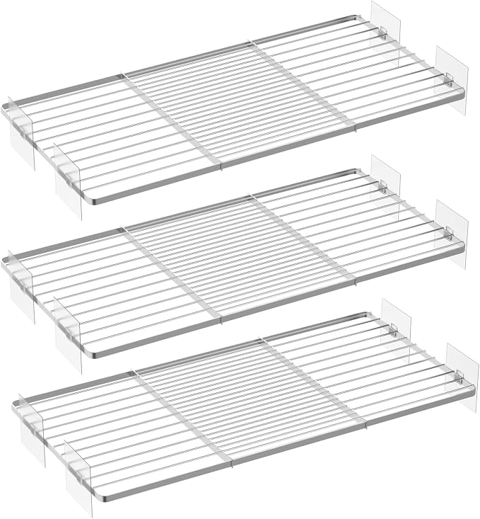 Expandable Closet Organizer Shelves, Adjustable Rod Metal Storage Shelves Divider for Wardrobe Cupboard Kitchen (Silver,11.8" D x 17"-31" W,3PCS) by SlimmKISS