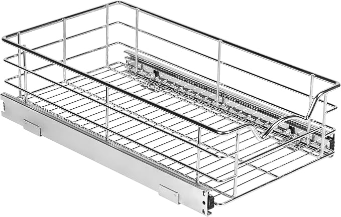 HOLDN’ STORAGE Pull Out Cabinet Organizer, Pantry Drawer, 11"W x 21"D x 5"H | Heavy-Duty Full-Extension, Roll Out Shelf for Pots, Pans & Under Sink Storage, Chrome, Require a 12.25"W Cabinet Opening by HOLDN%E2%80%99STORAGE