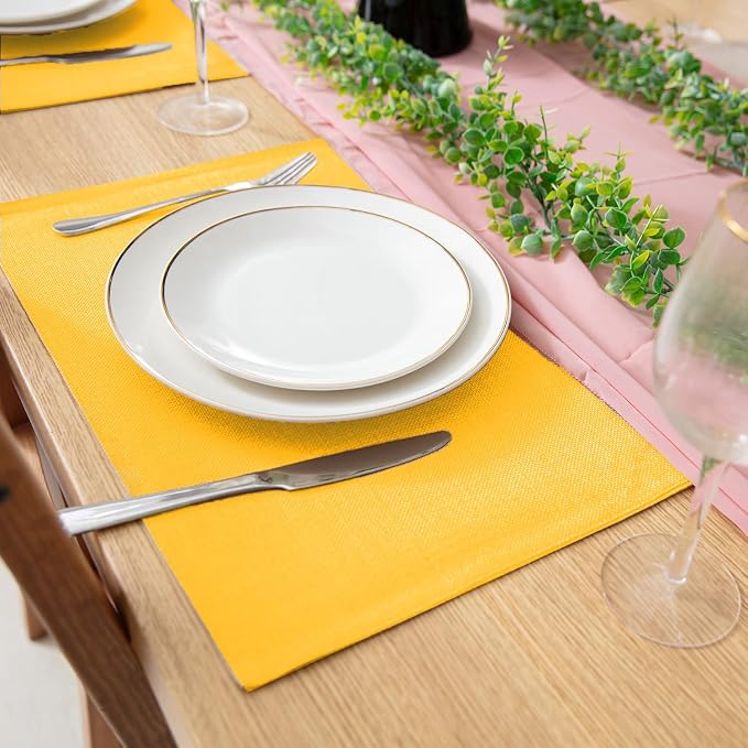 Cloth Yellow Placemats Set of 8, Linen Type Fabric Placemats Machine Washable Heat Resistant Placemats Polyester Place Mats for Halloween, Thanksgiving and Christmas Dining Table (Yellow) - Image 5