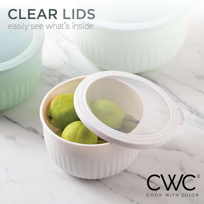 COOK WITH COLOR Prep Bowls with Lids- Wide and Deep Nesting Plastic Small Mixing Bowl Set with Lids, 12 Piece Set - Deep Bowls, Mint - Image 5