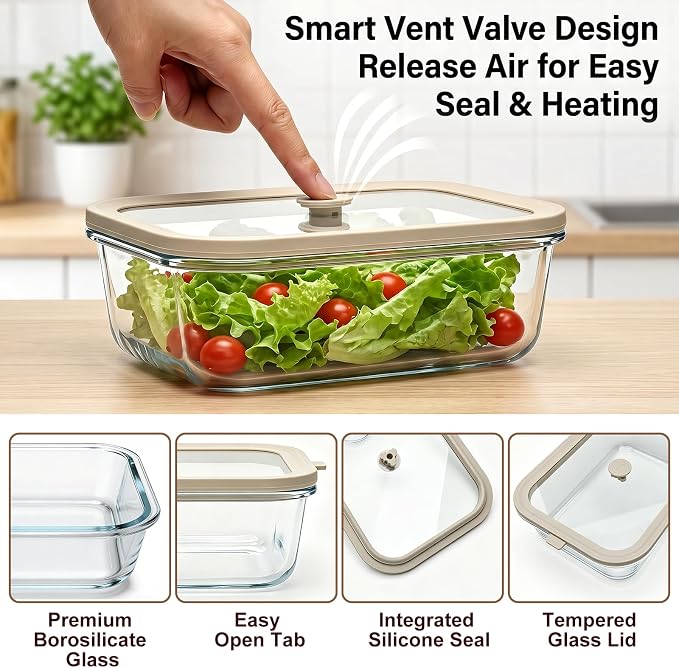 Multi-Size Glass Food Storage Containers with Glass Lids, 4 Pack | Airtight Glass Meal Prep Containers, Plastic Free, Borosilicate Glass Lunch Containers for Leftovers, Microwave, Freezer - Image 3