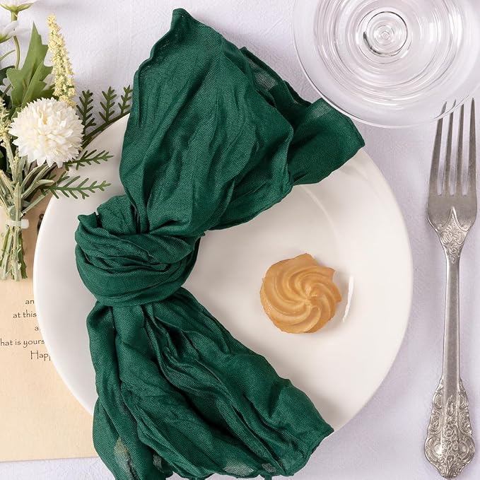 Cloth Napkins Set of 24 21"x21" Reusable Cheesecloth Napkins Emerald Green | Boho Rustic Dinner Napkins Washable Gauze Table Napkins Cloth Hemmed Edges for Wedding Bridal Shower Family Gathering Decor - Image 2