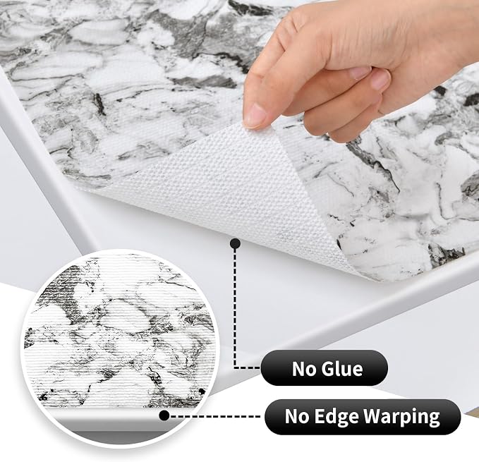Drawer and Shelf Liner for Kitchen Cabinet: 12 in X 20 Ft Non Slip | Shelf Paper Non Adhesive Refrigerator Liners Grey and White Marble Easy Liners for Bathroom with Knife Tape Measure - Image 5