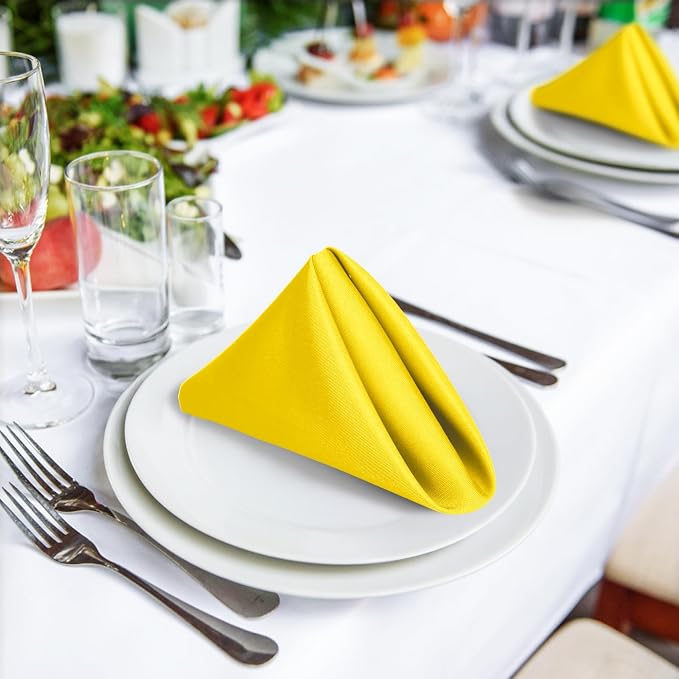 SuperO Set of 80 Cloth Napkins 17 x 17 Inch, Polyester Solid Washable Dinner Napkins with Hemmed Edges,Great for Restaurant, Wedding and Party(Yellow) - Image 4
