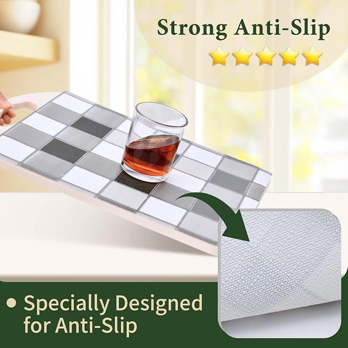 Drawer and Shelf Liner for Kitchen Cabinet: 12 in X 30 Ft Non Slip | Waterproof Shelf Paper Non Adhesive Refrigerator Liners Gray Mosaic Easy Liners for Bathroom - Image 2