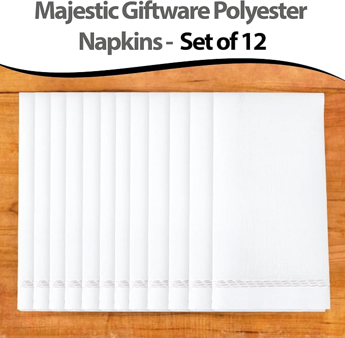 Majestic Giftware Polyester Napkins - NPK2-WT | Set of 12 (20" x 20") White Design Dinner Napkins Cloth | Linen Look Washable Cloth Napkins Set for Weddings, Banquets, or Restaurants - Image 6