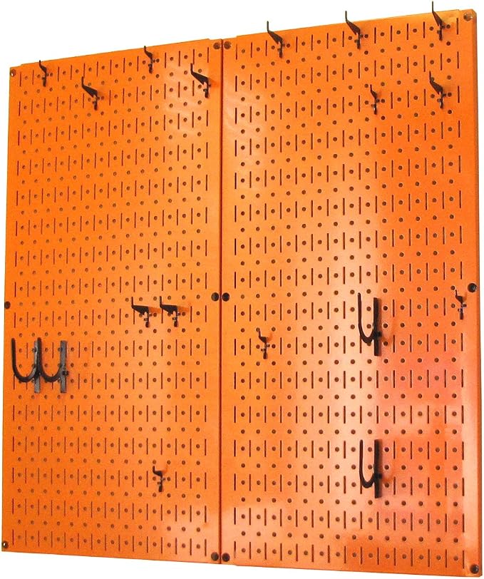 Wall Control Kitchen Pegboard Organizer Pots and Pans Storage Rack Organization Kit with Orange Pegboard and Black Accessories - Image 2