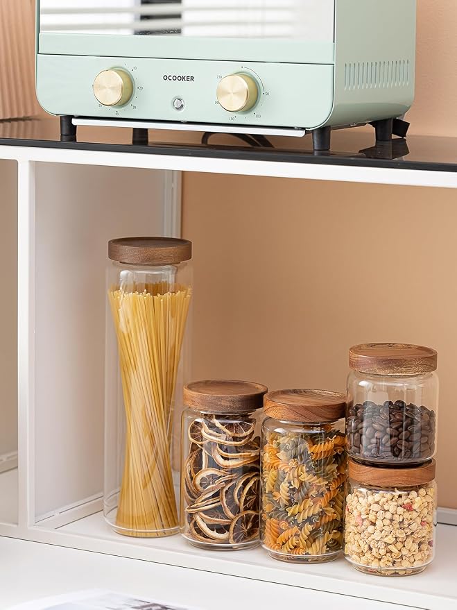 Kanwone Airtight Food Storage Containers with Bamboo lids set of 5, Stackable Food Storage Containers, Glass Canisters for Pantry, kitchen, Flour, Sugar, Tea, Coffee, Pasta, Cookies, Rice and Spice - Image 6