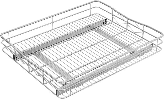 Pull Out Cabinet Organizer, 50LB Load Capacity Bottom-mount Sliding Drawer for Pots and Pans, 17" W x 21" D Under Sink Storage Shelf for Cabinet Opening 18" W x 22" D or Larger, Chrome Finish by IZLIF