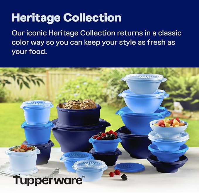 Tupperware Heritage Collection, New 36 Piece Food Storage Container Set in Vintage Blue, Dishwasher Safe and BPA Free (18 containers, 18 lids) - Image 2