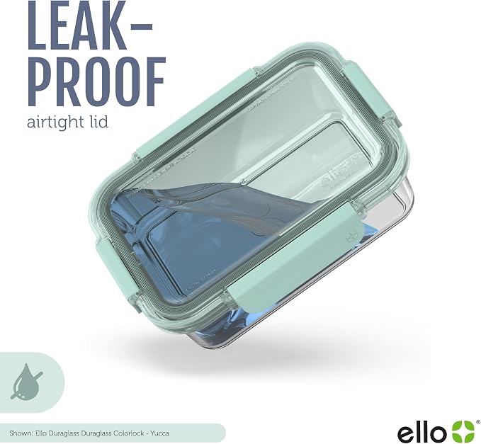 Ello Color Lock Glass Meal Prep Sets Leak-Proof Glass Food Storage Containers with Airtight BPA-Free Plastic Lids, Dishwasher, Microwave, and Freezer Safe - Image 4