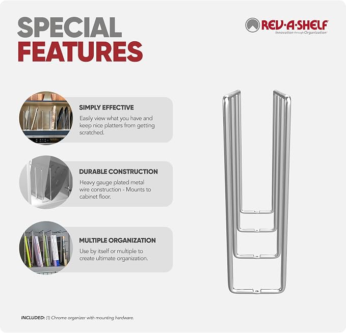 Rev-A-Shelf Baking Sheet Organizer for Wall/Base Cabinets, U-Shaped Bakeware & Cookie Sheet Wire Tray Divider for Kitchen Storage, Chrome, 596-10CR-52 - Image 6