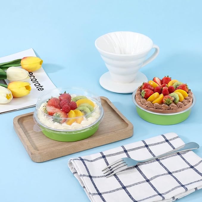 Beasea Mini Aluminum Cupcake Pans With Lids, 100 Pack 7.3oz Disposable Pie Pans, 4 Inch Aluminum Foil Baking Cups Pie Tart Tins Round Oven Dishes For Cheesecake Tart Quiche Dessert - Matcha Green - Image 6