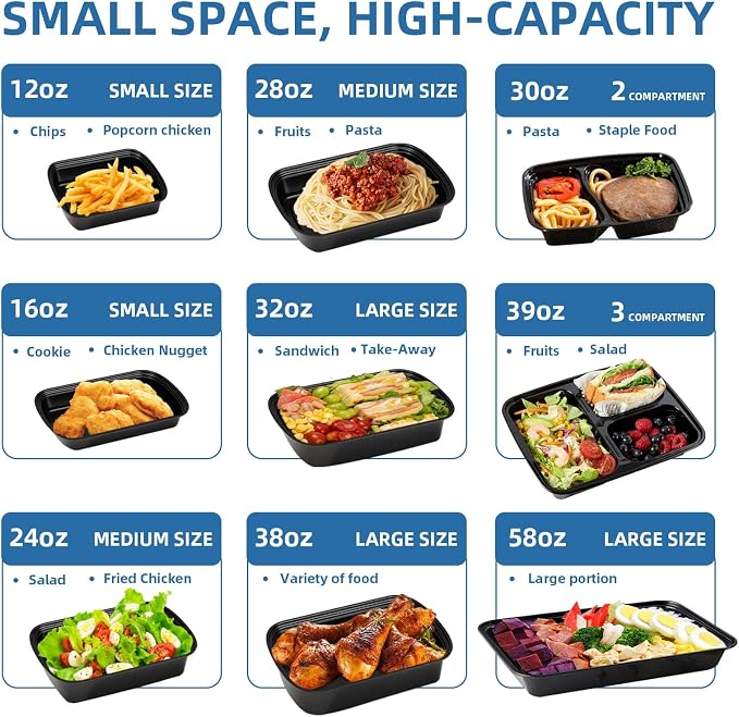 12oz Meal Prep Containers, 150 Sets Disposable Food Storage Boxes with Lids | Small, Single Compartment, Leakproof Lids, BPA Free, Microwave Freezer Safe, Plastic To Go Bento Boxes for Lunch Takeout - Image 7