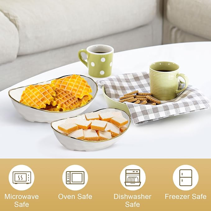 Fruit Bowl for Kitchen Counter, 2 Tier Fruit Basket for Counter, Ceramic Fruit tray, Tiered Holder with Metal Stand, Modern Detachable Rack for Vegetable Snack Dessert Storage (Gold&White) - Image 5