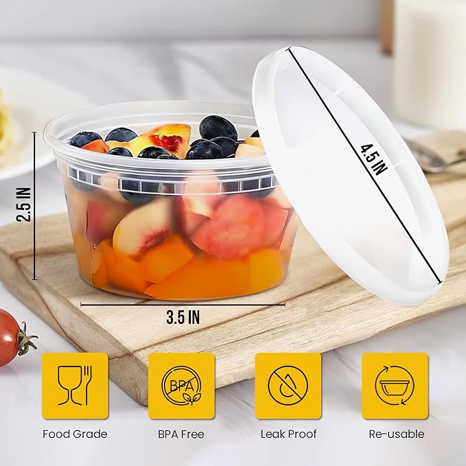 OCS Parts 48-Pack Round Plastic Deli Containers with Lids | Stackable, Microwavable, Freezer and Dishwasher Safe BPA Free Food Prep and Storage Containers (12 Ounce) - Image 2