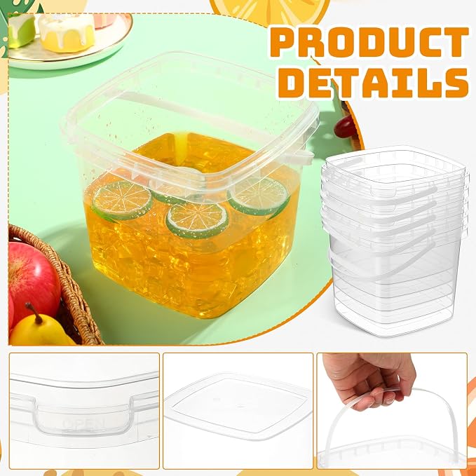 24 Pcs 169 oz Square Deli Containers with Lids and Handle Clear Plastic Food Containers Reusable Space Saver Restaurant Stackable Buckets for Meal Food Prep Kitchen Party Supplies - Image 3