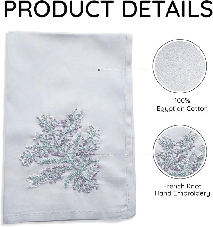 Cloth Tea Napkins Set of 6, Embroidered Cotton Napkins with French Knot Design, Reusable Table Napkins for Dinner, Tea Time, Coffee and Cocktail Settings, 16x16 Inches (Silver Grey) - Image 3