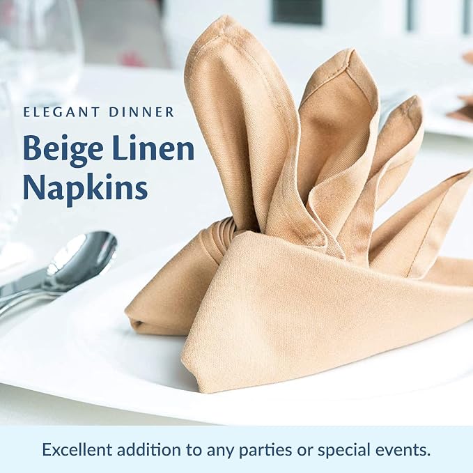 Cloth Napkins Beige 20" X 20" Bulk Sets, Restaurant Quality | Elegant Clean-lined Hemmed Edges, Square, For Weddings, Hotels, Restaurants, And Classy Home Dinners - Image 2