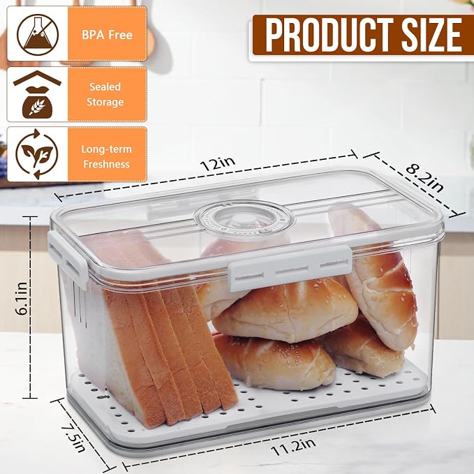 Gifhomfix Bread Box Bread Boxes for Kitchen Counter Airtight, Time Recording Bread Storage Container with Lid, Bread Keeper for Homemade Bread, Toast, Bagel, Donut and Cookies, LARGE White - Image 2