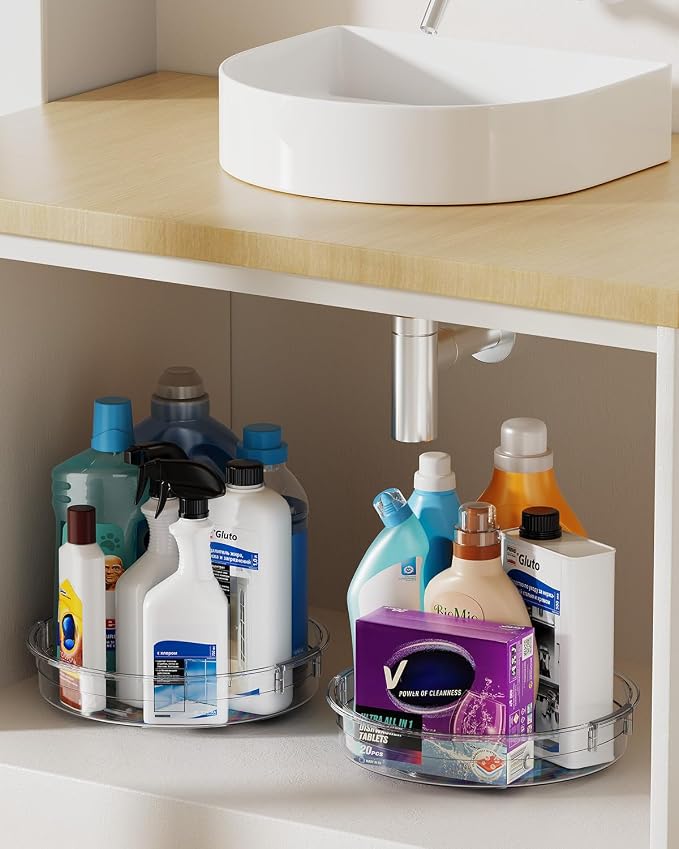 LAMU 4 Pack Lazy Susan Organizer, Clear Lazy Susan Turntable for Cabinet, Refrigerator, Table Top, Kitchen, Bathroom, Pantry Organizers and Storage, 2 Sizes Included 12in, 10.6in - Image 8