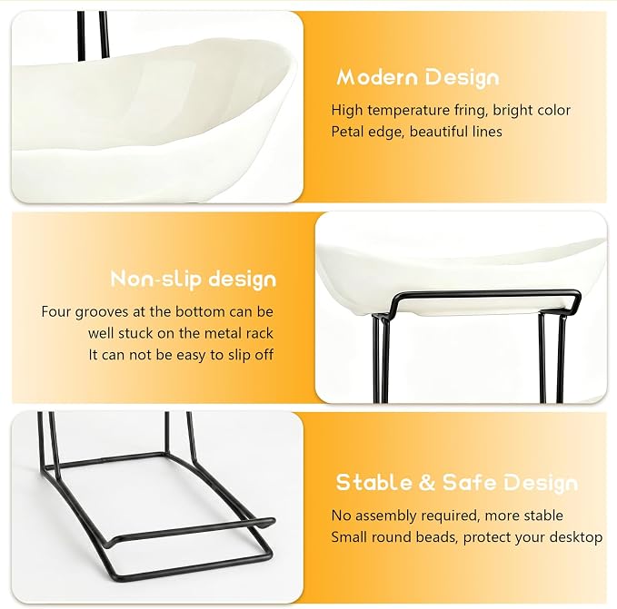 3 Tier Ceramic Fruit Basket for Kitchen Counter with Metal Stand, Fruit Bowls with Rack, Porcelain Bowls for Vegetable Bread Candy Snack Nuts Dessert Cake Tray - Image 6
