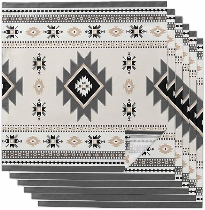 Boho Southwest Cloth Napkins Washable Set of 6, 20 x 20 Inch Reusable Aztec Tribal Ethnic Geometric Aesthetic Dinner Table Napkins Cloth Bulk for Weddings Kitchen Restaurants Hotel Events Parties by SODIKA