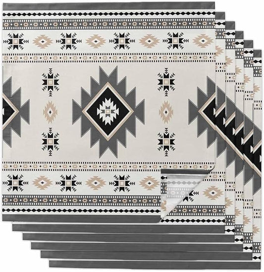 Boho Southwest Cloth Napkins Washable Set of 6, 20 x 20 Inch Reusable Aztec Tribal Ethnic Geometric Aesthetic Dinner Table Napkins Cloth Bulk for Weddings Kitchen Restaurants Hotel Events Parties by SODIKA