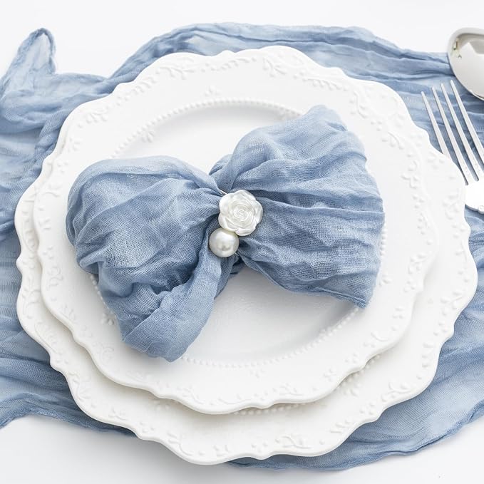 100 Pack Dusty Blue Cheesecloth Napkins Washable 21x21 Inches Dusty Blue Cloth Napkins Set of 100 Bridal Baby Shower Dinner Table Napkins for Wedding Rustic Boho Cotton Gauze Summer Party Table Decor - Image 6