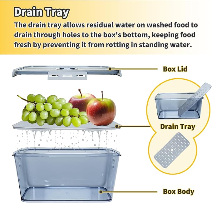Airtight Bread Box for Kitchen Countertop, Gray, 2 PCS | Time Recording Dial, Multi-Use Food Storage, Container with Lid, Draining Tray, For Homemade Bread, Sourdough, Toast, Cookies - Image 4