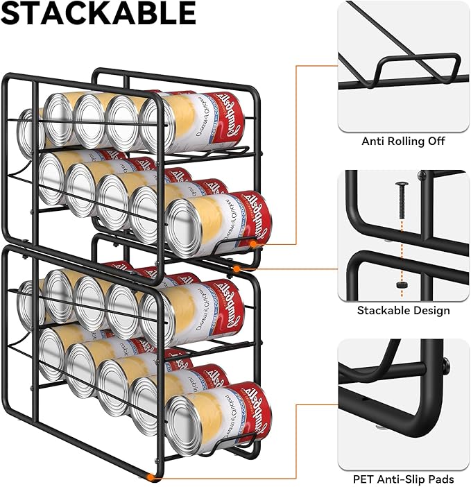MOOACE 4 Pack Can Organizer for Pantry, Soda Can Dispenser Rack, Black | Stackable Canned Food Storage, Beverage Soup Cans Holder Fridge & Kitchen Cabinet Organizers and Storage - Image 4