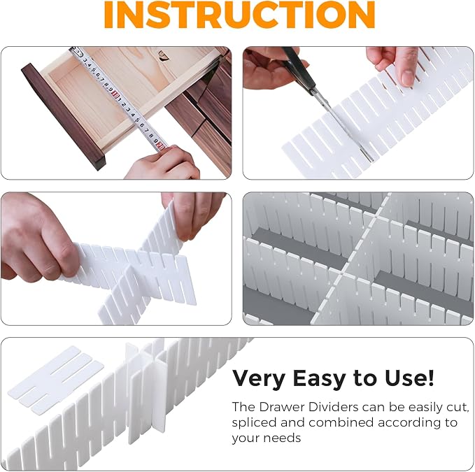 ALBAD Plastic Drawer Dividers Adjustable Drawer Organizer Dividers Separator for Tidying Clutter/Cutlery/Underwear/Socks/Clothes/Dresses/Boxes/Bins in Kitchen Bathroom Bedroom Office (8) - Image 3
