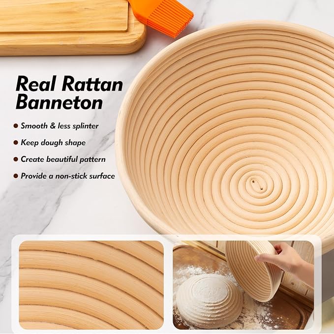 Friheten Sourdough Starter Kit,Sourdough Bread Baking Supplies,40oz Sourdough Starter Jar,Banneton Bread Proofing Basket Set with 9" Round & 10" Oval,Sourdough Bread Baking Tools - Image 4