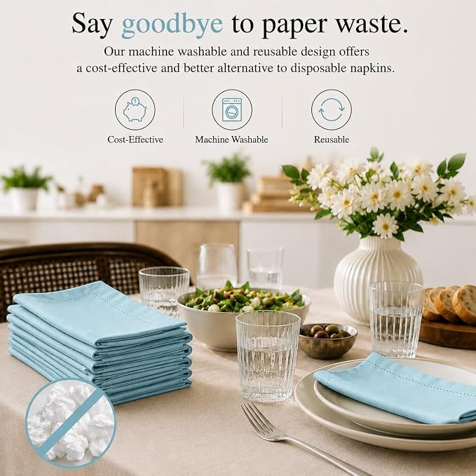 Cotton Cloth Napkins Set of 12, 18x18 Cotton Napkin Cloth Washable, Soft, Reusable Napkins for Wedding, Parties, Christmas, Thanksgiving, Everyday Use (Light Blue) - Image 3