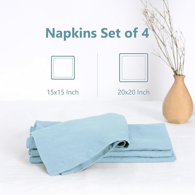 100% Linen Napkins 20x20Inch Set of 4,Cloth Napkins Dinner Napkins,Stone Washed Natural French Flax Napkins for Weddings,Decorative Easter,Mother's Day(Baby Blue) - Image 2