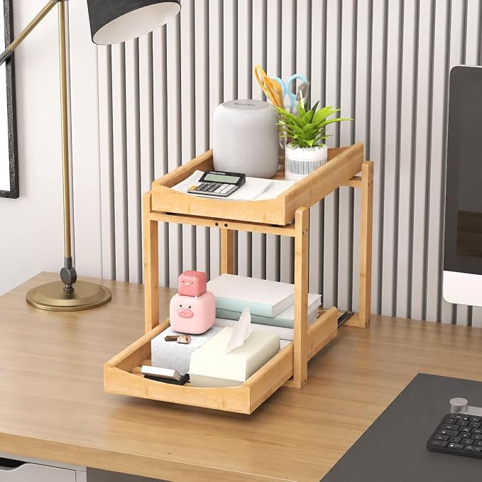 MHXW SXPN Bamboo Under Sink Organizer, 2 Pack Pull Out Cabinet Organizer | 2 Tier Vertical Smooth Slide Out Undersink Storage Shelf | Multi-Purpose Organizer Shelves for Kitchen Bathroom Medicine - Image 7