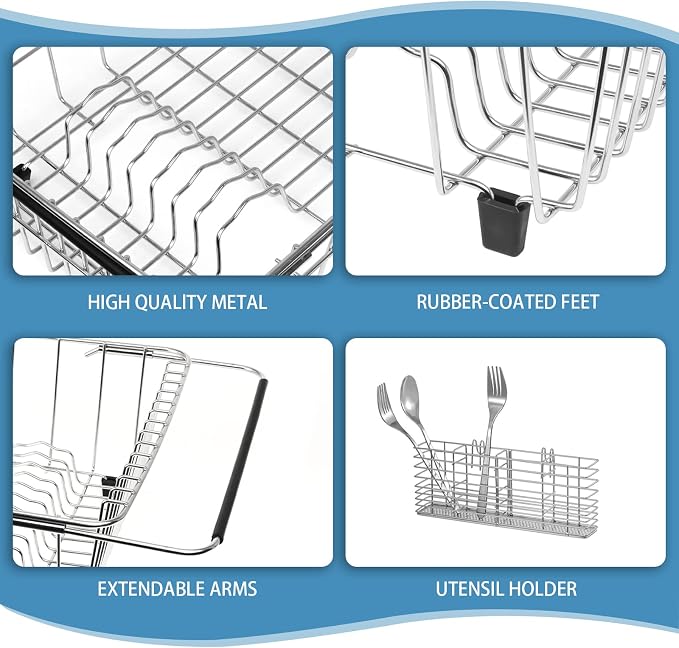 304 Stainless Steel Drying Rack, Expandable, Adjustable Inside The Sink (up to 9 Upright Utensils) | Adjustable Sink Dish Drying Rack, Expandable Stainless Steel Organizer, Fits Most Sinks, Holds Up to 9 Upright Utensils - Image 2