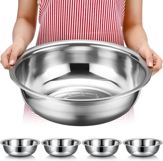 Nuogo 4 Pcs Stainless Steel Mixing Bowls Metal Mixing Bowls Extra Large Basin Salad Basin Deeper Edge Dishwasher Safe Mirror Finish for Home and Commercial, Silver (13 Inch 8 Qt) by Nuogo