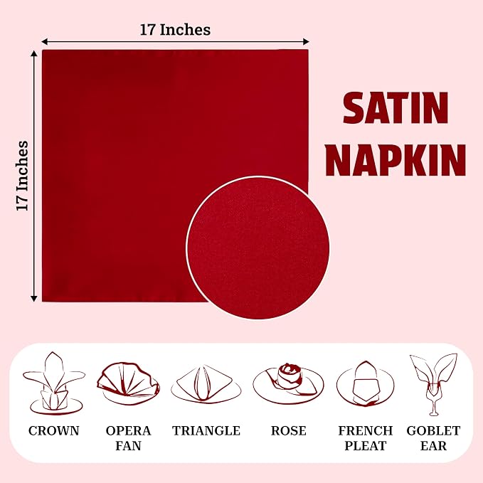 MDS® Pack of 50 Satin Napkins 12 x 12 Inch, Soft Silky Reusable Cloth Dinner Table Napkins for Wedding Décor, Reception, Birthday, Parties, Banquets, Catering, Restaurants & Hotel - Apple Red - Image 4