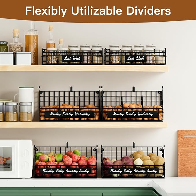Egg Holder Countertop with Dividers & Labels, 3 Tier Stackable Chicken Egg Holder Egg Baskets for Gathering Fresh Eggs, Egg Organizer for Egg Storage, Wall-Mounted, Black - Image 4