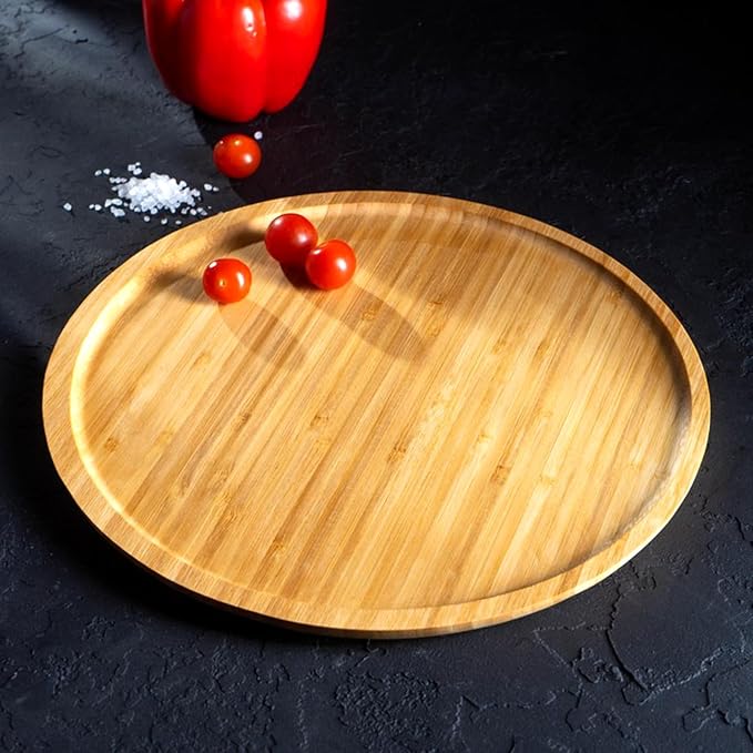 JOIKIT 3 Pack 8 Inch Bamboo Round Platter, Fine Polished Round Wood Plates Bamboo Serving Tray for Holding Fruit, Bread, Cheese, Nut, Coffee, Tea, Plant Saucer - Image 5