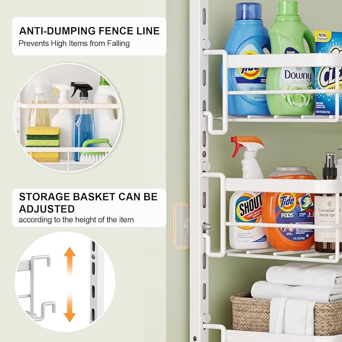 Apinol Over The Door Pantry Organizer, 8 Tier Adjustable Pantry Door Organization and Storage, Spice Rack with Hooks Mounted Shelves for Pantry Kitchen Essentials, White - Image 6